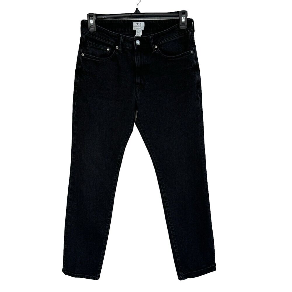 H&M Essentials No. 2 SZ 32/32 Jeans Mid-Rise Pocket Zip-Fly Faded Black Womens